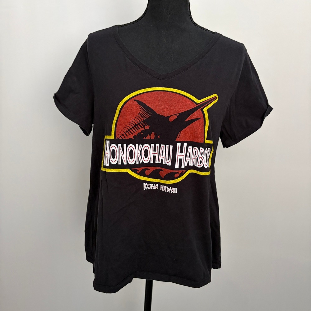 Hanes Honokohau Harbor Kona Hawaii Marlin Graphic Tee Youth XL Black Kids Shirt